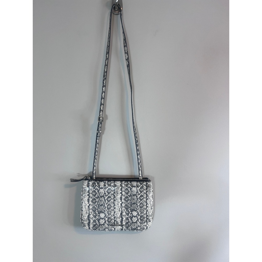 Nine West Snakeskin Print Studded Crossbody Bag Grey White Faux Leather